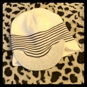White & Blue-Striped Beanie Cap